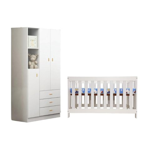 Conjunto Berço c/Colchão e Guarda-Roupa Ditália Bbi-56 Bb-322 Branco
