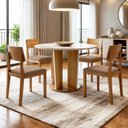 Ver imagem 1 de Conjunto Sala de Jantar 4 Lugares Redonda Tampo de Vidro 135cm Mesa e Cadeira Ana Marrom/Cinamomo/Off White/Bege