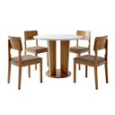 Ver imagem 2 de Conjunto Sala de Jantar 4 Lugares Redonda Tampo de Vidro 135cm Mesa e Cadeira Ana Marrom/Cinamomo/Off White/Bege