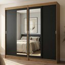 Ver imagem 1 de Conjunto 2 Guarda Roupas Tokio 4 Portas Correr com Espelho MDP Rustic-Preto Madesa 218cm