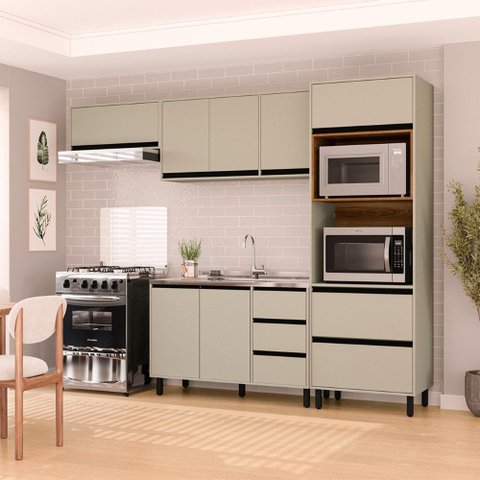 Cozinha Compacta 4 Peças 250029 sem Tampo Koya Verde Oliva Politorno Móveis