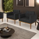 Ver imagem 2 de Kit 2 Poltronas Decorativas Karen Pés Fixo em Madeira Castanho Pu Preto G19 - Gran Belo