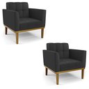 Ver imagem 1 de Kit 2 Poltronas Decorativas Karen Pés Fixo em Madeira Castanho Pu Preto G19 - Gran Belo