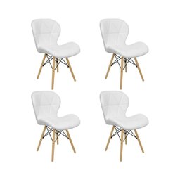 Kit 4 Cadeiras Estofada Eiffel Slim Wood Pés de Madeira Branco - 1