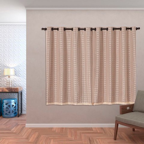 Cortina Daily Varão 1,5m Blackout PVC com Voil Xadrez 2,00MX1,40m Sala Quarto Avelã