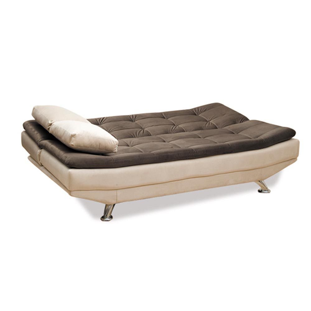 Sofá Cama Valencia 3 Lugares Reclinável Veludo Bege e Marrom VS Decor