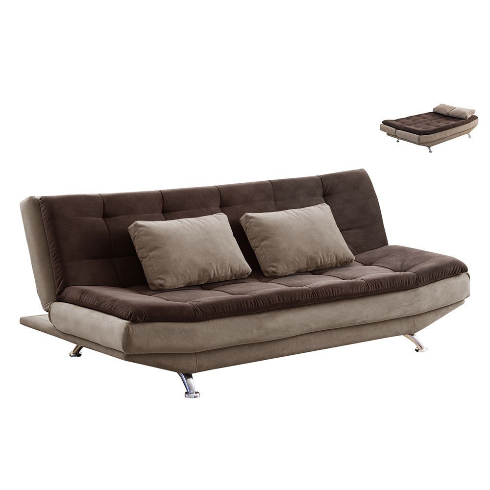 Sofá Cama Valencia 3 Lugares Reclinável Veludo Bege e Marrom VS Decor