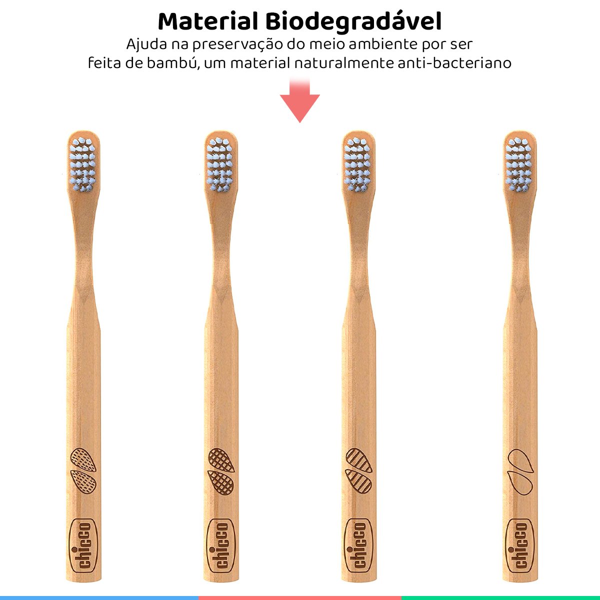Escova Dental Infantil Bebê +3A De Bambu Cerdas Macias Biodegradável Ecológica Chicco - 3
