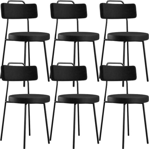 Kit 06 Cadeiras Decorativas Para Sala De Jantar Barcelona F01 Couríssimo Preto - Lyam Decor