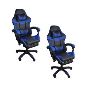 Kit 2 Cadeiras Gamer Stillus Ergonômica com Apoio para Os Pés Azul