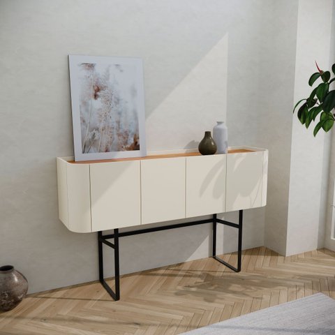 Buffet Aparador Flow 4 Portas Design Moderno Pés em Aço:Off/Nature
