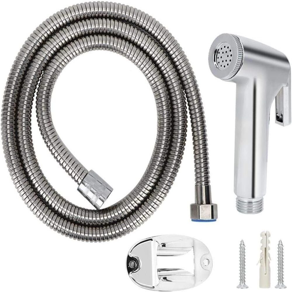 Ducha Higiênica Íntima Cromada Abs com Gatilho Completa para Banheiro com Mangueira Flexível de 1m L - 1