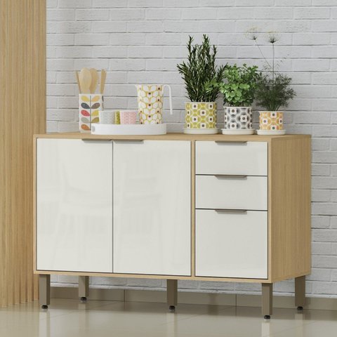 Balcão de Pia para Cozinha 3 Portas e 2 Gavetas 120cm (sem Cuba) - Glória Castanho/off White