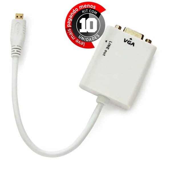 Kit com 10 Cabos Adaptador Micro HDMI para VGA com Áudio - 1