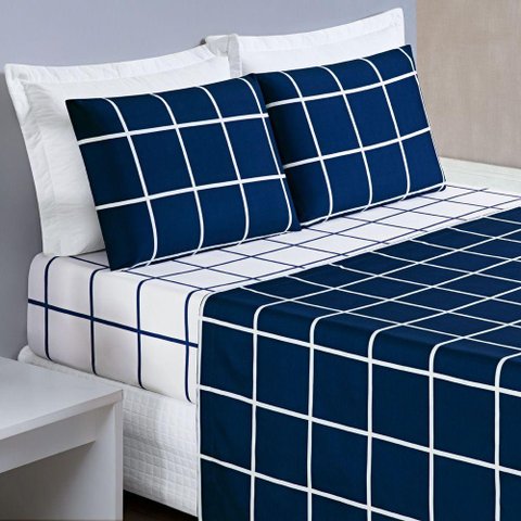 Jogo Cama Lençol King 200 Fios 4 Peças Azul Marinho