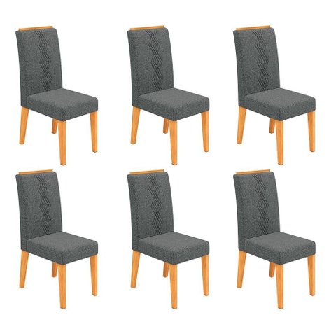 Conjunto Kit com 6 Cadeiras Estofadas para Sala de Jantar Yasmin MDF Cedro Linho Granito DJ Móveis