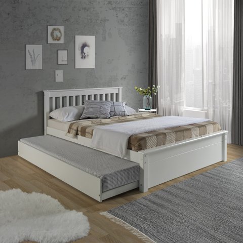 Conjunto Cama Casal Inglesa com Cama Auxiliar em Madeira Maciça Mv Outlet Branco