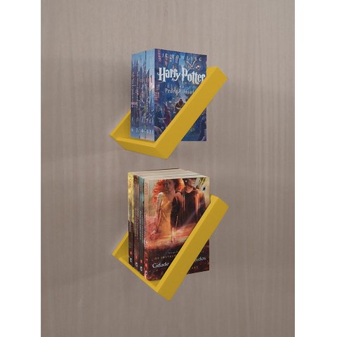 Prateleira Porta Livros Suporte Estante Nicho Decorativo Parede 2 peças Amarelo Laca