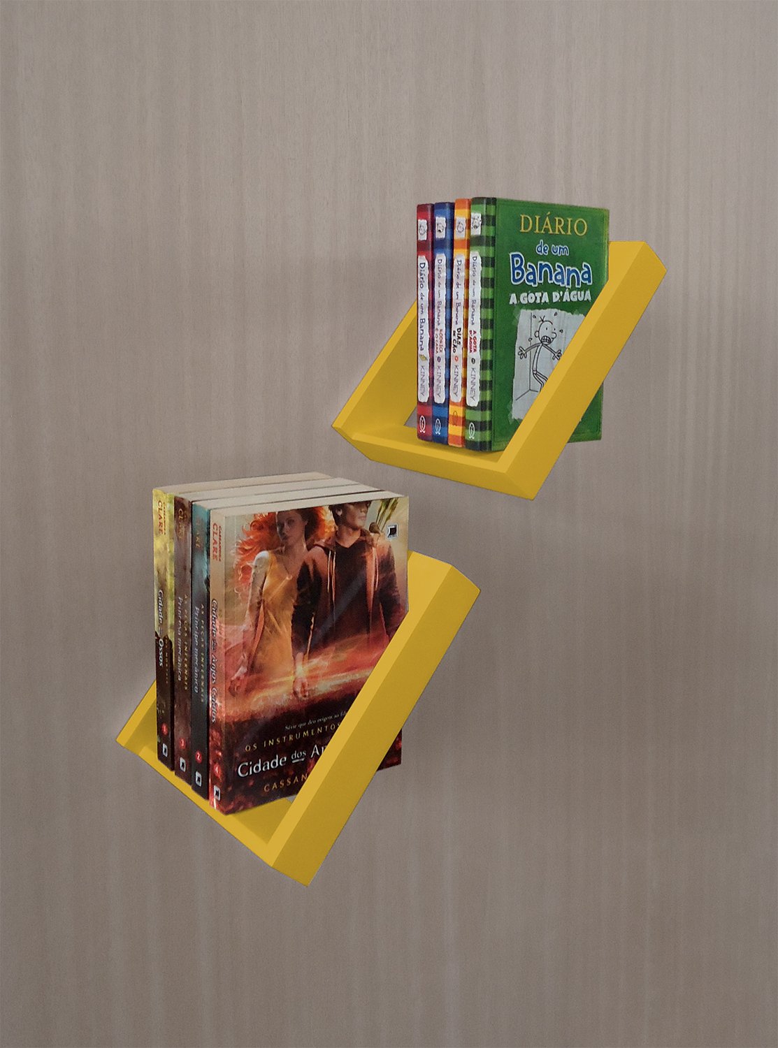 Prateleira Porta Livros Suporte Estante Nicho Decorativo Parede 2 peças Amarelo Laca - 6