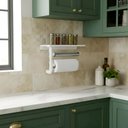 Ver imagem 1 de Suporte Parede Porta Papel Toalhas e Temperos Cozinha Estilo Industrial Branco Laca
