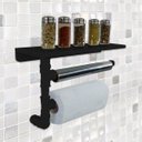 Ver imagem 3 de Suporte Parede Porta Papel Toalhas e Temperos Cozinha Estilo Industrial Preto Laca