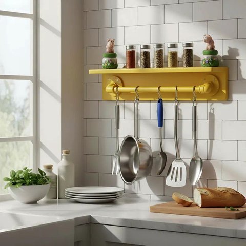 Prateleira Temperos Utensílios e Panelas Cozinha Estilo Industrial Amarelo Laca