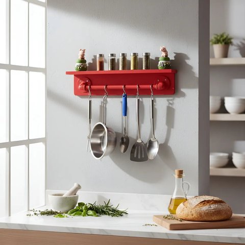 Prateleira Temperos Utensílios e Panelas Cozinha Estilo Industrial Vermelho Laca