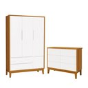 Ver imagem 1 de Jogo de Quarto Infantil Classic Guarda Roupa 3 Portas e Cômoda 6 Gavetas Branco/Savana com Pés