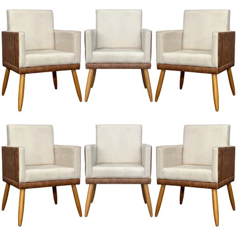 Kit 6 Poltronas Decorativas para Escritório Lis Corino e Suede Cores Pé 30cm