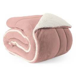 Coberdrom Cobertor Solteiro 1 Peça Maya Manta Soft e Sherpa de Carneiro 100% Poliéster:rosê - 1