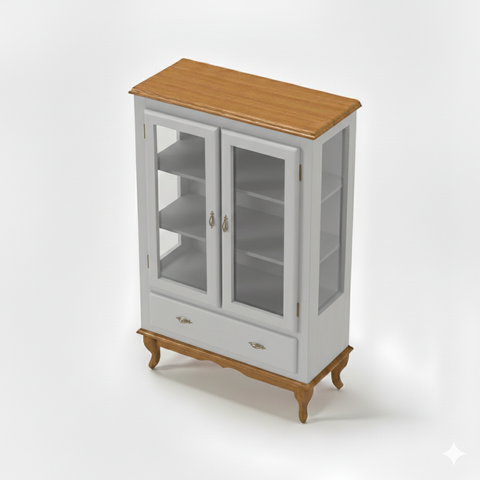 Vitrine 2 Portas 1 Gaveta Prateleiras MDF Ecomem Clássica MDF Pés Luiz Xv Cinza - Imbuia