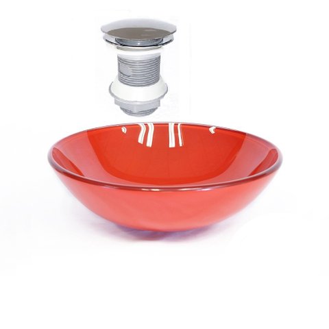 CUBA DE VIDRO REDONDA 42CM VERMELHO FERRARI + VÁLVULA CLICK