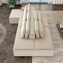 Ver imagem 1 de Sofá Ilha com Encosto e Almofadas Delta 375cm Modulado Chaise e Puffs Veludo Bege G52 - Gran Belo
