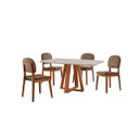 Ver imagem 1 de Conjunto Sala de Jantar Mesa Floripa 120x80cm Tampo Retângular Vidro/MDF Off White com 4 Cadeiras Év