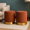 Ver imagem 1 de KIT PUFF COM RODAPE DOURADO  TERRACOTA/COBRE VELUDO