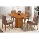 Ver imagem 1 de Sala Jantar Mesa Maldivas Tampo Curvo 90cm+4 Cadeiras Maldivas Madeira Naturale - Capuccino/suede