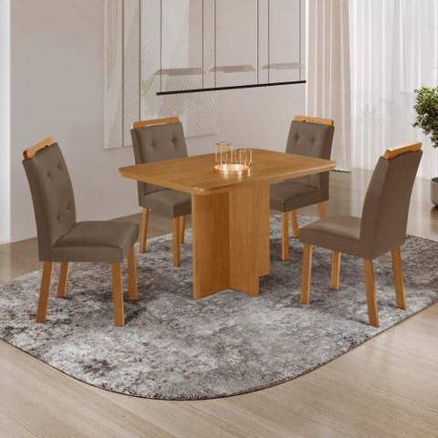 Conjunto Mesa de Jantar 120cm com 4 Cadeiras Estofadas Multimóveis Crrft-CON043 Madeirado/