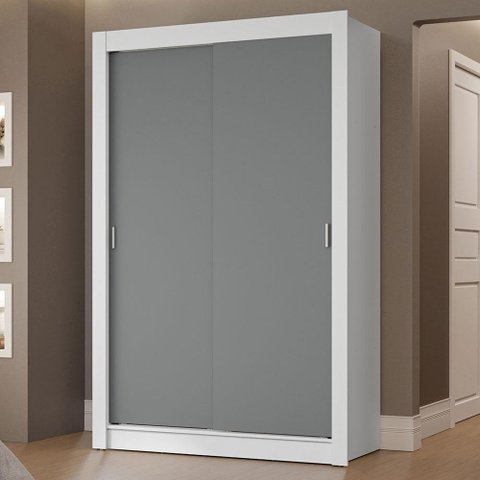 Guarda-roupa Solteiro 2 Portas de Correr 2 Gavetas Branco/cinza Vivare Madesa Branco/cinza
