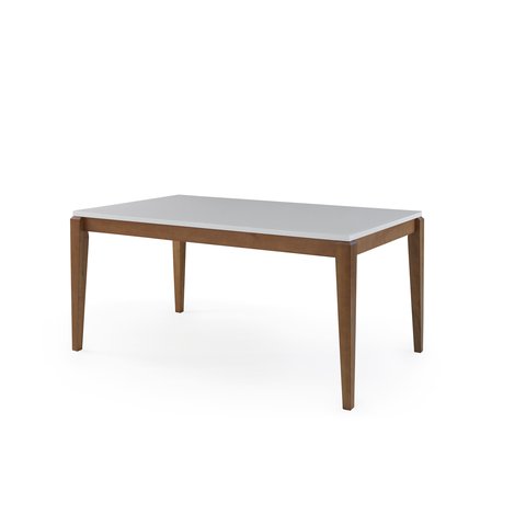 Mesa de Jantar 8 Lugares 200x100cm Tampo com Vidro Base de Madeira - Carina Off White/imbuia