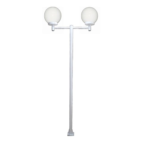 Poste Luminária Dupla Globo P Braço Reto Jardim Branco 300cm Ouro Minas L084POM
