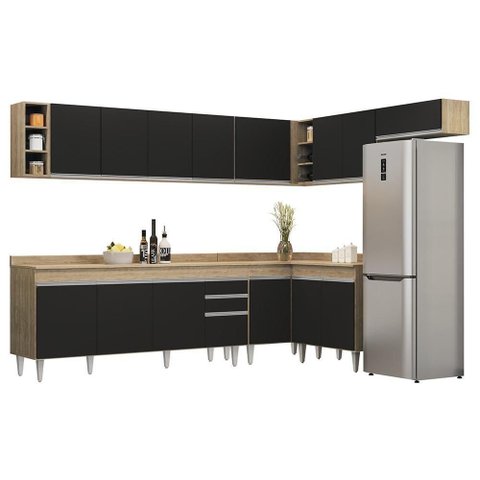 Armário de Cozinha Modulado de Canto 8 Peças Cp26 Balcão com Tampo Castanho/preto - Lumil