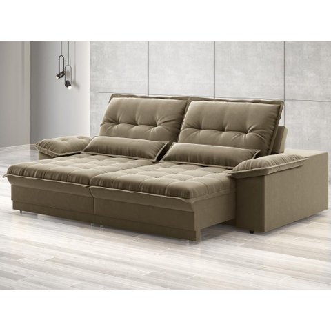 Sofá Bergamo 2,90m Retrátil e Reclinável Veludocristal Castor - Netsofas
