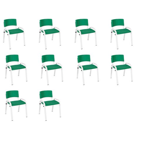 Kit 10 Cadeiras Infantil Iso, Escola, Base Branco-verde Escuro
