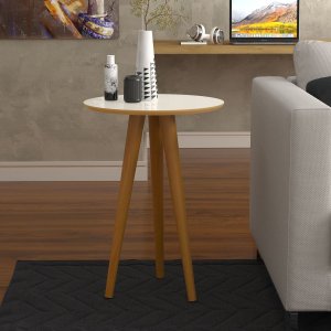 Mesa Lateral Retrô Pés Palitos Em Madeira Maciça 4601 - Off White Freijó
