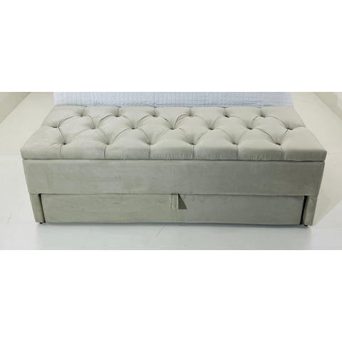 Puff Baú Guarda Volume 120x50x45cm na Cor Bege Clara no Tecido Veludo Suede Liso