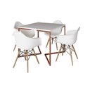 Ver imagem 2 de Mesa Industrial Jantar Branca Quadrada 90cm Base Cobre V com 4 Poltronas Brancas Eames Eiffel Madeir