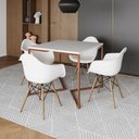 Ver imagem 1 de Mesa Industrial Jantar Branca Quadrada 90cm Base Cobre V com 4 Poltronas Brancas Eames Eiffel Madeir