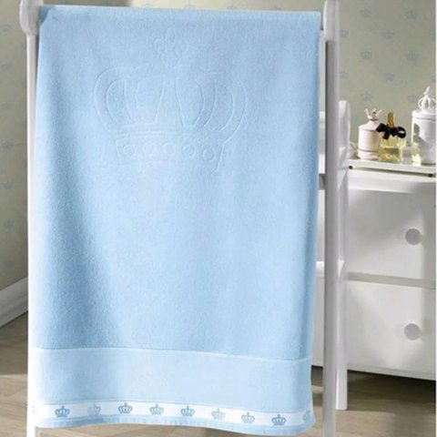 Enxovais Banho Infantil Toalha Banho Dohler -Velour para Bordar Azul