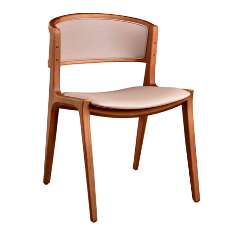 Cadeira para Mesa de Jantar Cyndi 53cm Madeira Maciça com Braça | Courino Factor Bege - Sallar Home