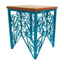 Ver imagem 1 de Mesa de Canto para Sala de Ferro Artesanal Rustica Decorativa com Madeira - Azul Turquesa